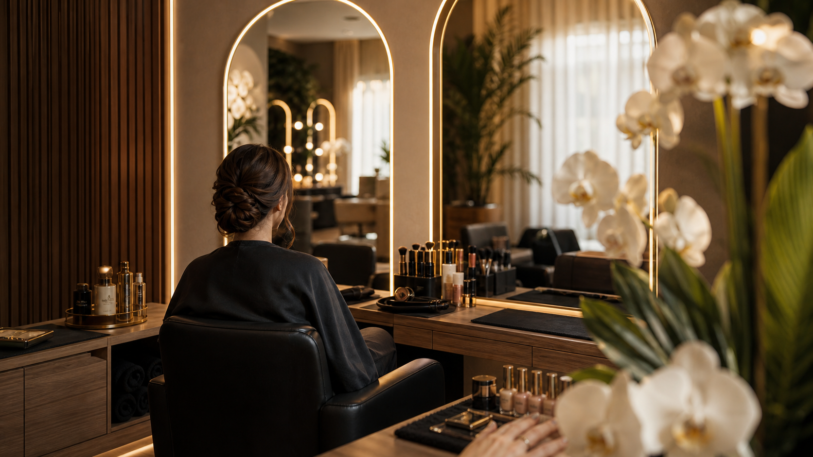 Összehangolt haj-smink-köröm eredmény a Fantastic Art Beauty boutique hotel enteriőrjében